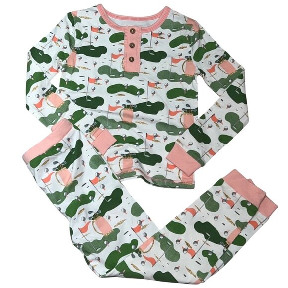 Mud Pie 5T PINK GOLF PAJAMAS 2pc pants PJs glitter NWT Master's green long sleev - Picture 3 of 6